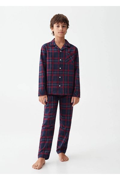 MANGO Kids Langes, kariertes zweiteiliges Pyjama-Set