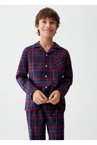 MANGO Kids Langes, kariertes zweiteiliges Pyjama-Set