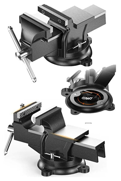 MOONSHOP Alman Modeli Pro Çelik Kol 200 Mm " 360" Dönerli Taban Dövme Çelik Sabit Tezgah Masa Mengenesi...