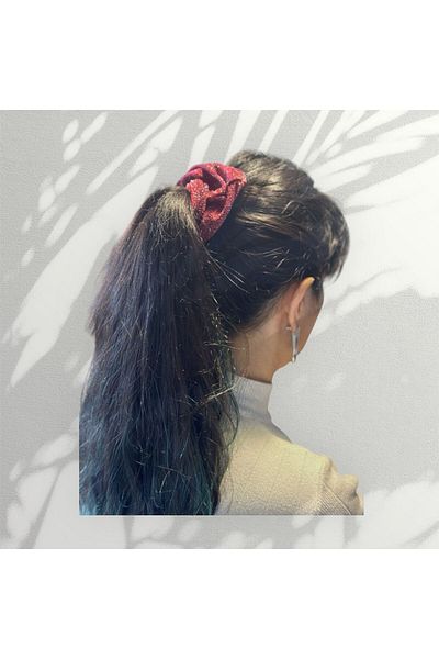 Dema Single Glitter Fabric Red Color Elastic Buckle