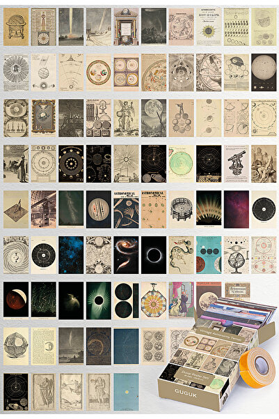 GUGUK Vintage Astronomy Temalı 81 Adet Duvar Poster Seti, Özel Tasarım Kutulu, Oda Dekoru (GGK-K077)