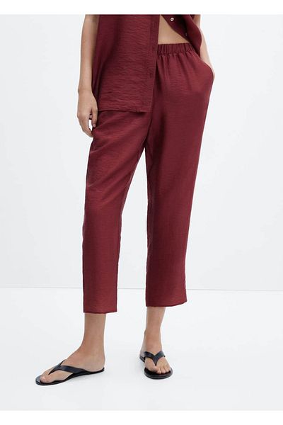 MANGO Woman Σατέν παντελόνι Lyocell