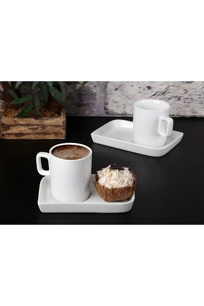 Mabeyn White Porcelain 2-Piece Coffee Cup Set with Presentation