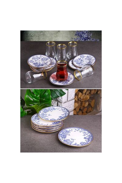 Mabeyn 18 Pieces Ceramic Pastry Platter Tea Cup Serving Presentation Set Blue