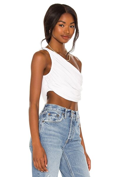 By Kul Design Жіночий білий джерсовий кроп-топ зі збірками