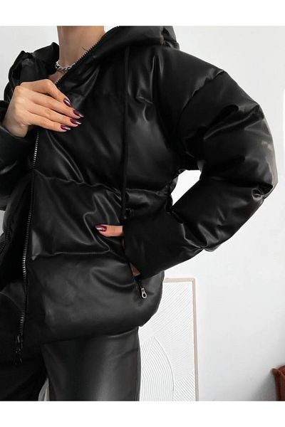 Ekim Store Oversize černý kožený kabát