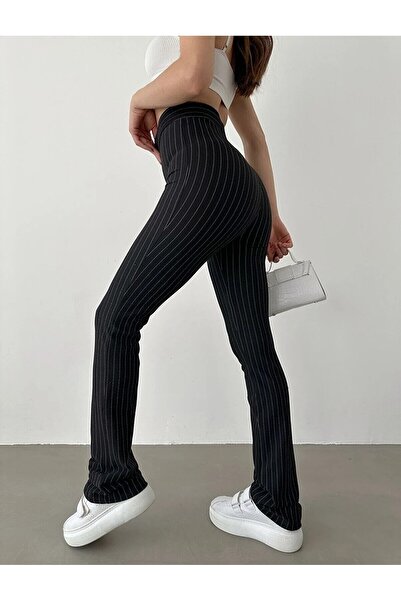Ekim Store Krep Kumaş Likralı Palazzo Çizgili Pantolon