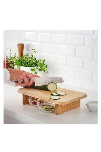 Bastonlu BAMBOO FOOT CUTTING BOARD PRESENTATION RISER STAND ORGANIZER
