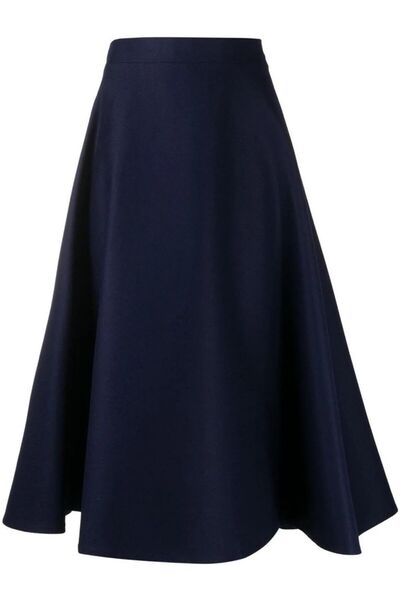 Hisleria Zippered Flared High Quality Scuba Fabric Navy Blue Skirt