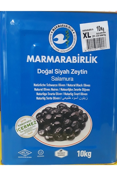 MarmaraBirlik Mega Salamaura 201-230 Kb Xl Doğal Siyah Zeytin 10 Kğ