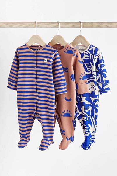 Next Baby % 100 Pamuklu Kobalt Mavisi Dino 3’lü Tulum Set