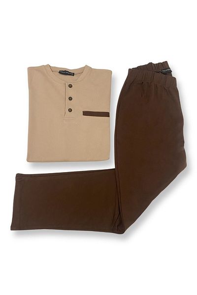 Villager&Son Σετ πιτζάμες Vs Ανδρικό Half Patch U.sleeve Μπεζ/καφέ