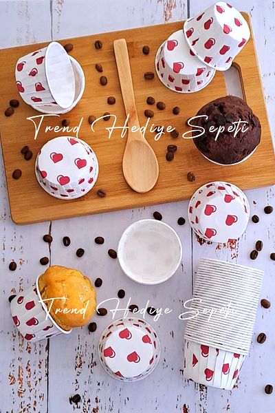 Trend Hediye Sepeti 50-Piece Heart Muffin Cupcake Mold, Cake Capsule Cake Mold, Muffin Cake Mold, Airfryer Compatible