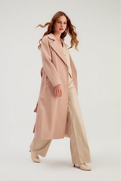 Sateen Belted Long Coat - Powder