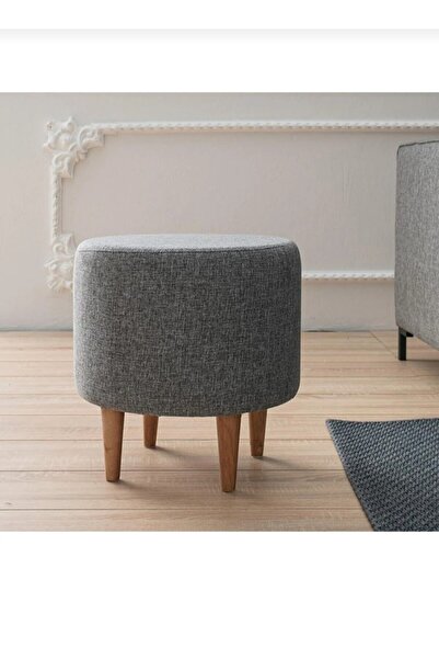 KaliteStore Ahşap Ayaklı Keten Desenli Silindir Puf Bench