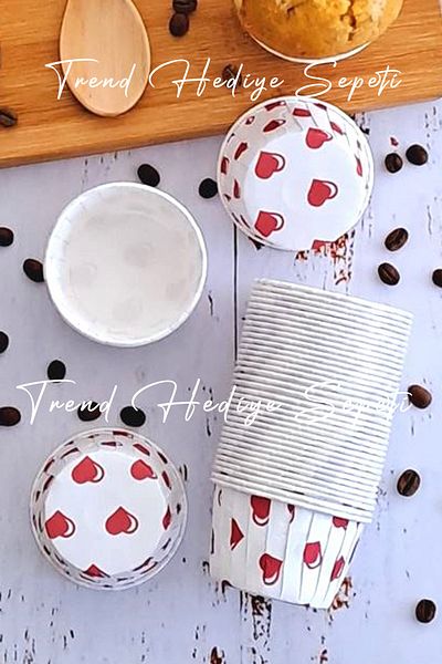 Trend Hediye Sepeti 50-Piece Heart Muffin Cupcake Mold, Cake Capsule Cake Mold, Muffin Cake Mold, Airfryer Compatible