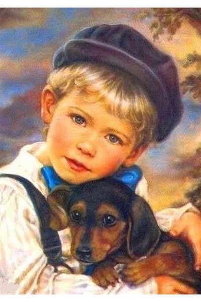 MARCEL SANAT Little Boy and Her Dog Marcel Art Diamond Mosaic Painting 36X51Cm