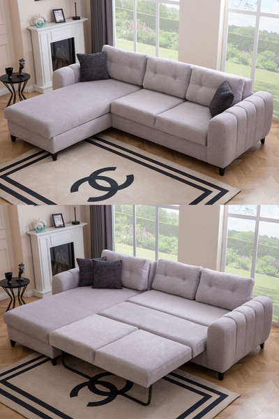 Eymense Cemre Çekyatlı Yataklı Keten Köşe Koltuk Takımı