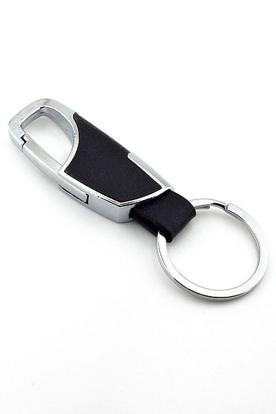 Solfera Black Leather Metal Hook Waist Hanger Classic Keychain KC091