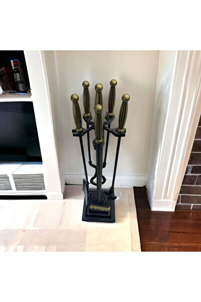 LUCKYHOMES Şömine Maşa Kürek Takımı Parmak İzi Model Döküm Maşa Kürek Seti