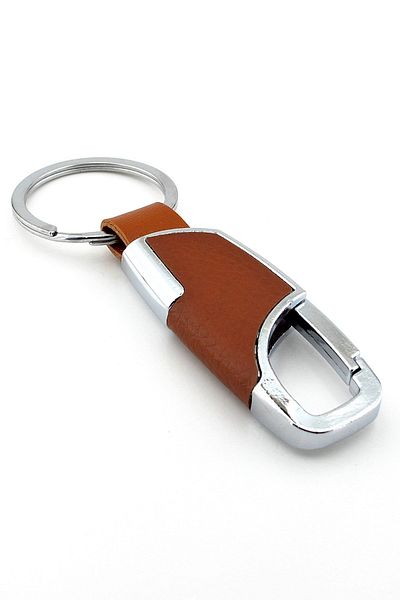 Solfera Tan Brown Leather Metal Hook Waist Hanger Classic Keychain KC092