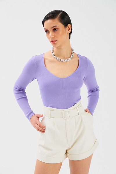 Sateen V-Neck Sweater Crop - Lilac