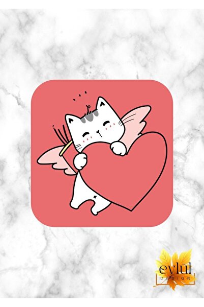 Eylül Design تصميم مخصص مطبوع عليه قلب قطة MDF قاعدة مربعة عالية الجودة