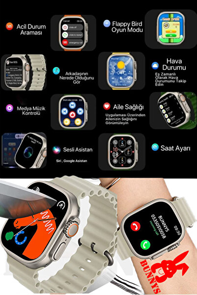 RABBİT STORE Xiaomi Mi 8 Uyumlu Akıllı Saat Watch 8 Ultra 49MM Konuşma Özellikli AMOLED EKRAN