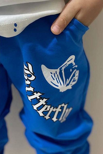 Riccotarz Boy's Butterfly Printed Blue Tracksuit Set