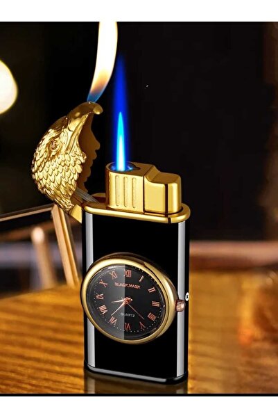 funshop Kişiye Özel Isimli Saatli Kartal Tasarım Çift Alevli Özel Başlıklı Şık Tasarımlı Turbo Gazlı Çakmak