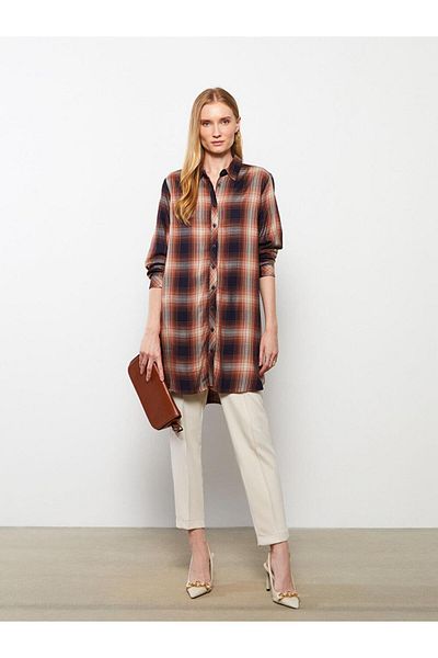 LC Waikiki LCWAIKIKI Classic Shirt Collar Plaid Long Sleeve Viscose Women's Tunic