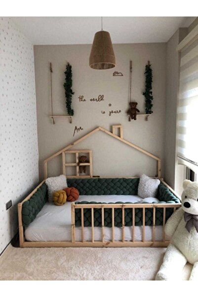 düğüm yastık 500cm 6 Örgü Beşik Korumalık - Haki