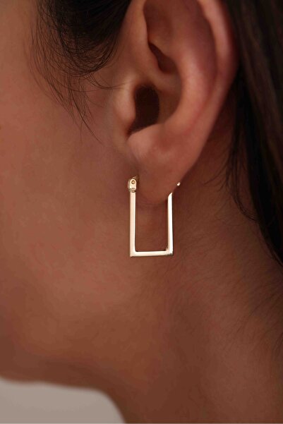 Gianfranco 14 Ayar Altın Dikdörtgen Zarif Geometrik Küpe