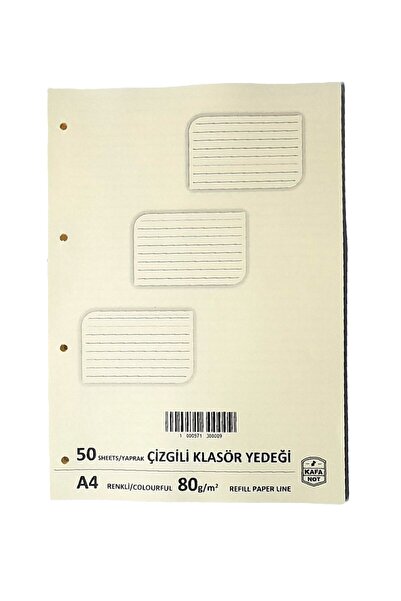 kafanot A4 Çizgili Krem Rengi Kolej Klasör Yedeği 50 Yaprak