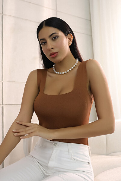 ALCHON Βασικό καλοκαιρινό πλεκτό μπλουζάκι με λαιμόκοψη U με χοντρό λουράκι