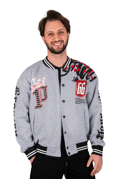 DeepSEA Ανδρικό παλτό Bomber με γκρι Snap Oversize College Collar 2304764