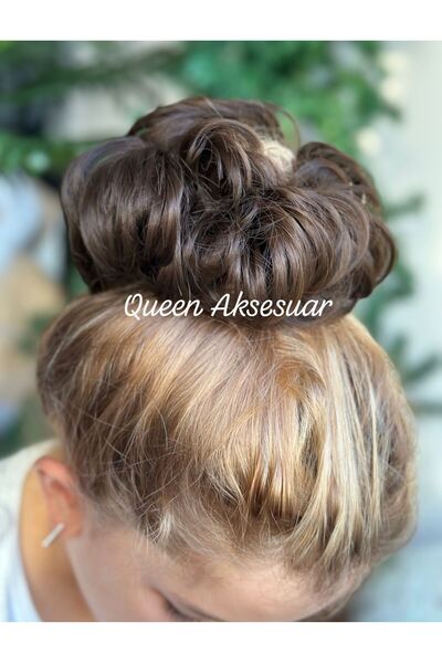 QUEEN AKSESUAR İthal lüks fiber lastikli postiş peruk hazır dağınık topuz saç...