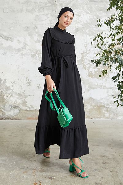 InStyle Šaty Cindy Ruffle Robe Hidžáb - černé