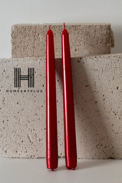 homeartplus Metalik Kirmizi 2 li Şamdan Mum (çap 2.2 boy 25cm)