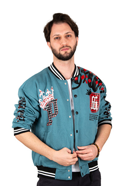 DeepSEA Men's Turquoise Snap-On Oversize College Collar Coat2304764