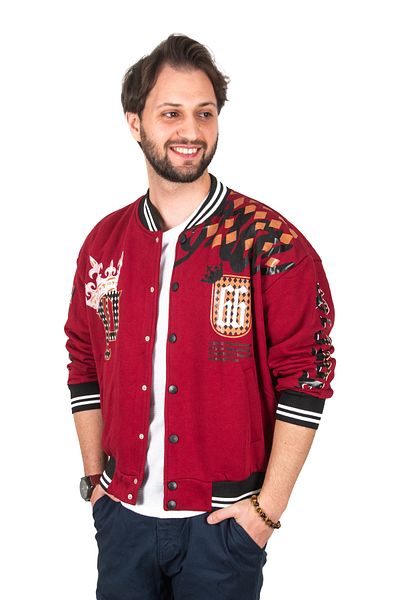 DeepSEA Men's Burgundy Oversize Snap Collar Bomber Jacket2304764