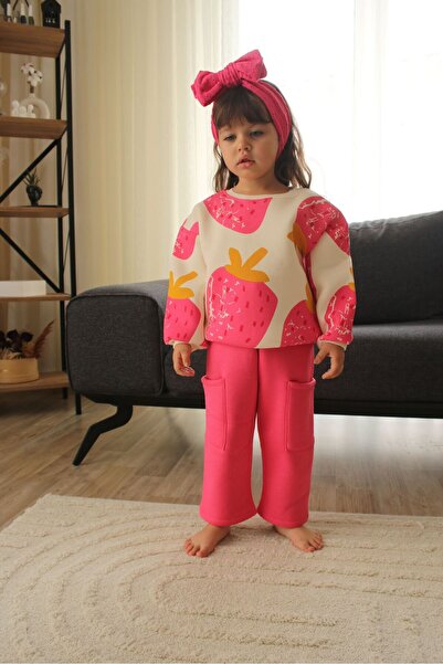 Butik Çilek Baskılı Kız Çocuk Alt Üst Takım
