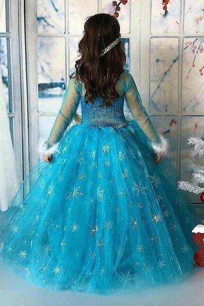 Parti Selesi Costum Frozen Elsa Frozen Rochie cu mânecă lungă cu Tarlatan albastru Tinuta pentru fetiță