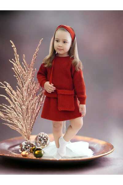 Meriç bebe Girl's 4-Piece Knitwear Set with Skirt, Sweater, Hair Band and Bag Accessories