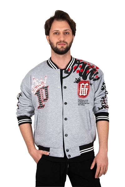 DeepSEA Ανδρικό παλτό Bomber με γκρι Snap Oversize College Collar 2304764