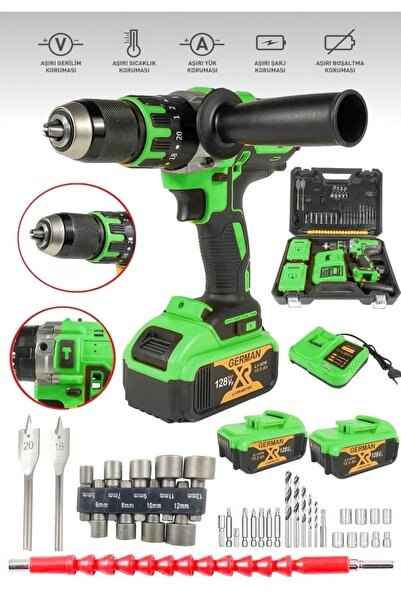 Germany Steel 580pR Bakır Sargılı Darbeli Şarjlı Matkap Çift Akülü Metal Şanz...