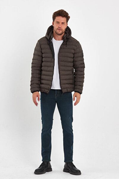 Rodi Jeans Men's Khaki Detachable Hooded Puffer Jacket