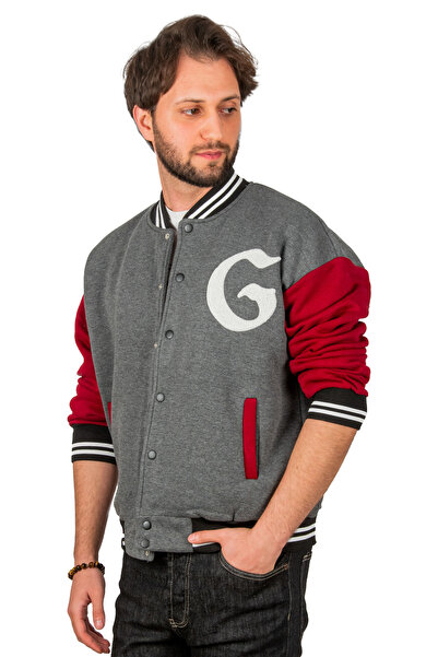 DeepSEA Ανδρικό ανθρακί-κόκκινο τζάκετ τριών κλωστών κολεγιακό γιακά Bomber 2304761