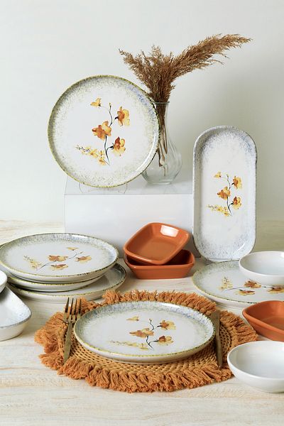 Keramika Hercai 14 Piece Breakfast Set for 6 People