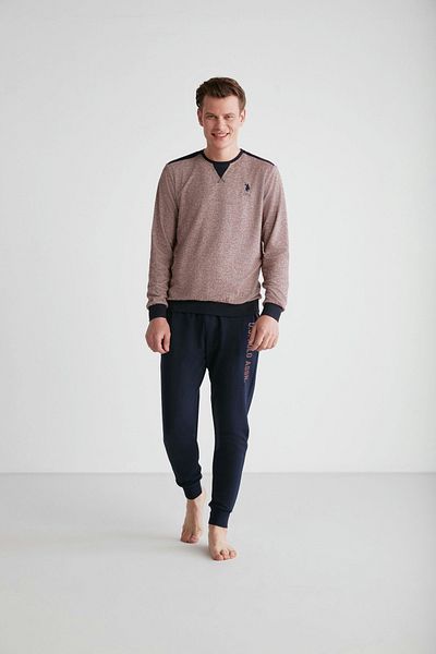 U.S. Polo Assn. SET PIJAMASĂ BĂRBAȚI BUMBAC CU MÂNECĂ LUNGA GULER CICLAT POLO SUA LICENȚĂ 18720